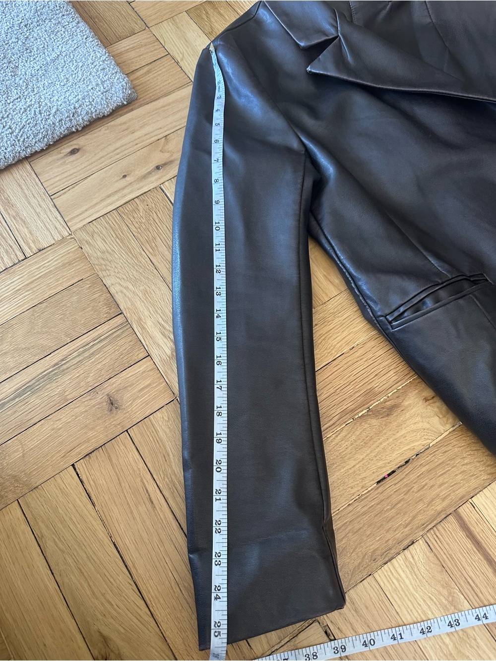 Women’s Black Faux Leather Blazer Jacket - Classic Tailored Coat - Picture 4 of 5